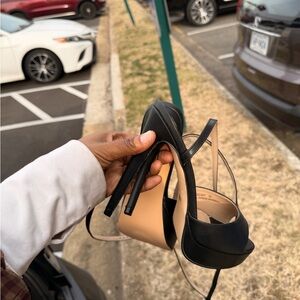 Mixx Shuz Elegant Black and Beige Heels